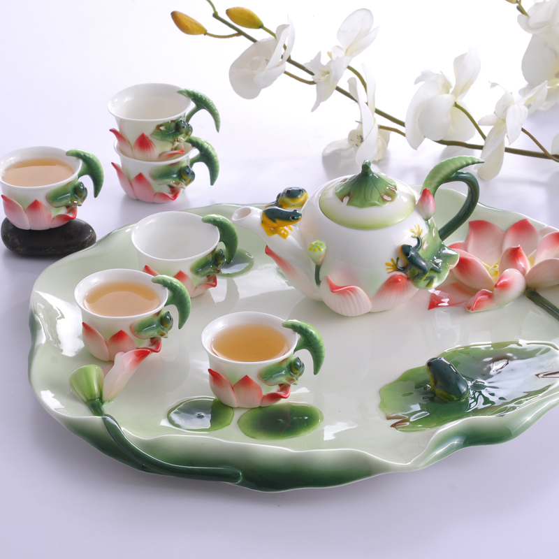Tea set enamel ceramic black tea pot set tea Chinese kung fu teapot