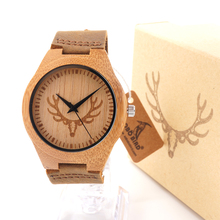 Bobobird Bamboo Wood Watch with Cow Leahter Strap Quartz Analog Unisex Wooden Wristwatch