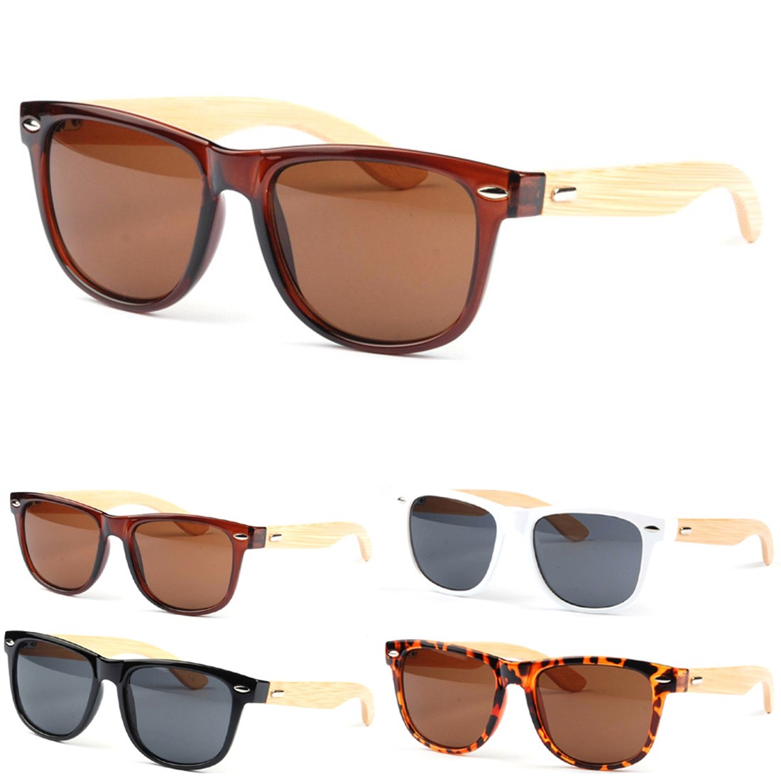 new-fashion-Bamboo-Frame-Sunglasses-Glasses-Leopard-Gray ...