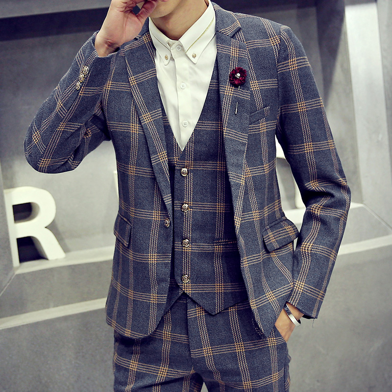 2015 autumn and winter men s suits Korean Slim plaid small suit jacket fashion business casual