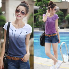New 2015 Women Fashion Short Sleeve Letter Print Cotton T Shirt Women s Slim Body Loose