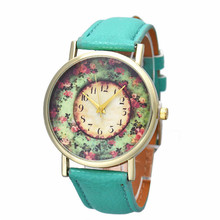 Delicate Hot! relogio feminino Pastorale Floral Women Leather Band Analog Classic Round Ladies Watches Ma29