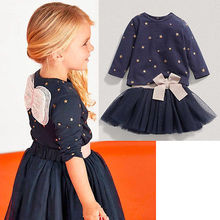 2016 Fashion Girls Dress Children Baby kids Party Tops T-shirt+Tulle Casual Dress Outfits Set Tutu Dress Super Hot