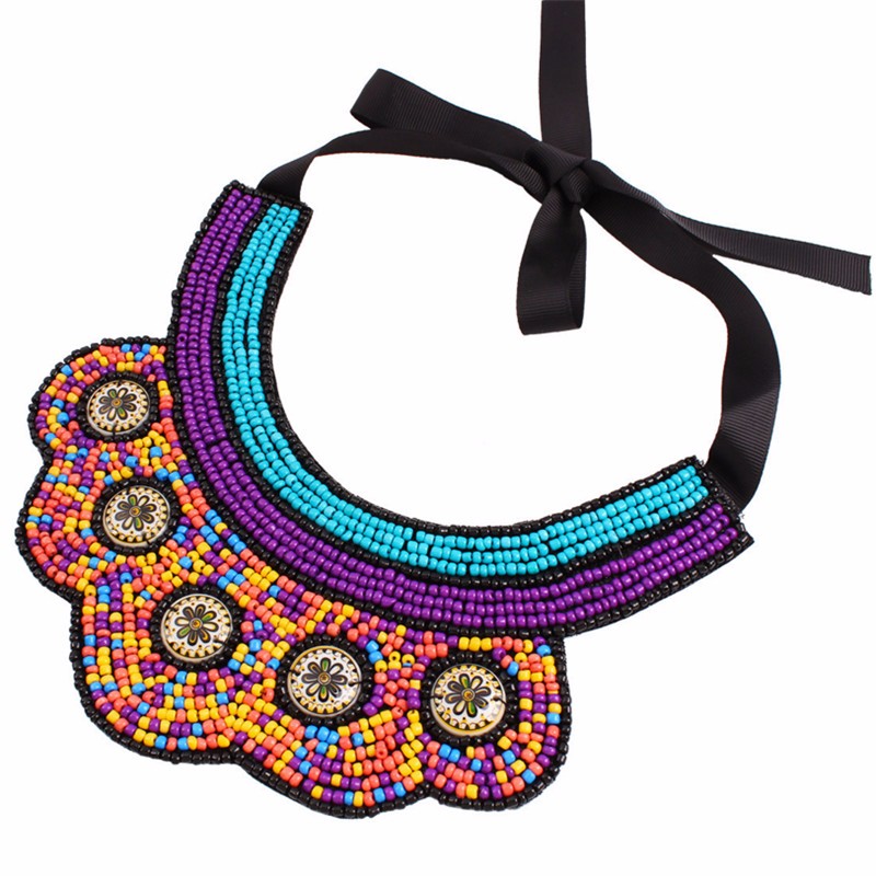 2016 Bohemia Fashion Luxury Vintage Chokers Necklace Beads Resin Tribal Ethnic Big boho jewelry mujer Statement Women Bijoux