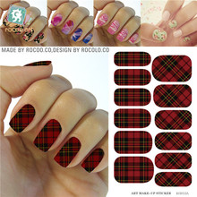 Elegant Red Black Tartan Design Water Transfer Nails Stickers Manicure Styling Tools Water Film Paper Decals