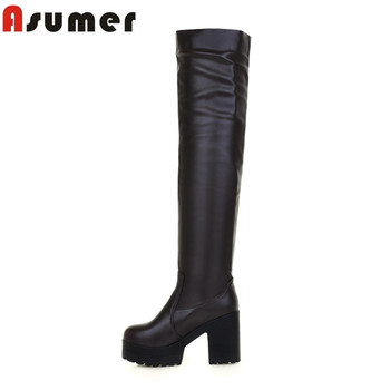 Осень зима высокое качество мягкая кожа более-сапоги Большой размер 34 - 43 толщиной высокий каблук платформа женщины сапоги