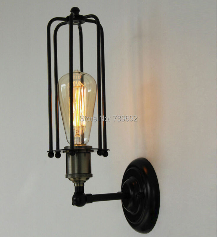 American style Edison wall lamp iron lamp  vintage bedside Retro wall lamp,warehouse wall lamp with iron cage lampshade