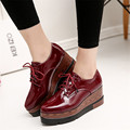 2017 New Womens Winged Lace Up Striped Platform Metallic Fashion Vintage Platform Flat Female Shoes dames