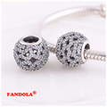 Fits Pandora Charms Bracelet 925 Sterling Silver Beads Shimmering Lace with Clear CZ Charm for Women
