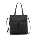 Solid Color Simple Tote 2016 New Fashion Black Hand Bag Front Flap Pockets Designer Casual Shoulder