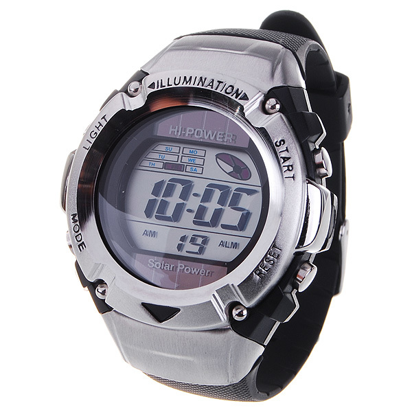 Sport Watch For Women and Men Solar Powered Waterproof EL Digital Stopwatch Sport Wristwatch Black Relogio
