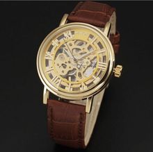 Fashion watch men skeleton hollow mechanical hand wind luxury male business leather strap wrist watch relogio masculino 581901K