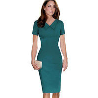 Classical Kate Middleton robe solid sheath knee length vestido de festa v neck desigual pencil dress office wrok dress