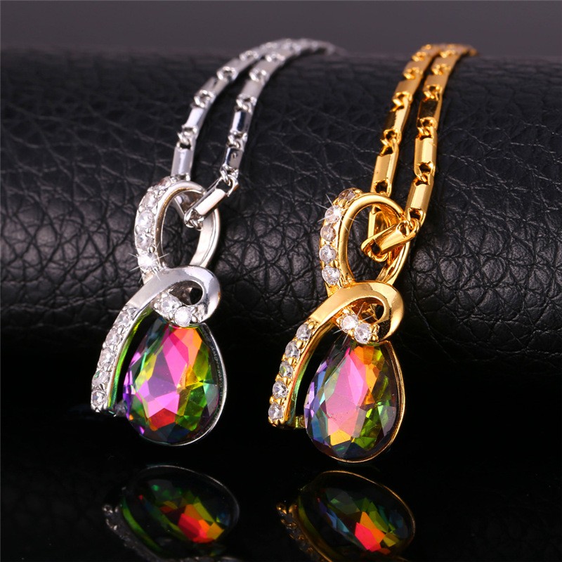 U7 Ruby Jewelry Sets For Women Romantic Gift 18K Gold/Platinum Plated Luxury Cubic Zirconia Earrings Necklace Set Wholesale S735