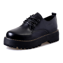 New 2016 spring female vintage black small leather shoes women single shoes round toe platform women