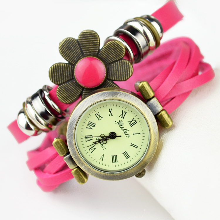 Women39;s wrist watches Quartz vintage Glue Flower clock Antique Ladies 
