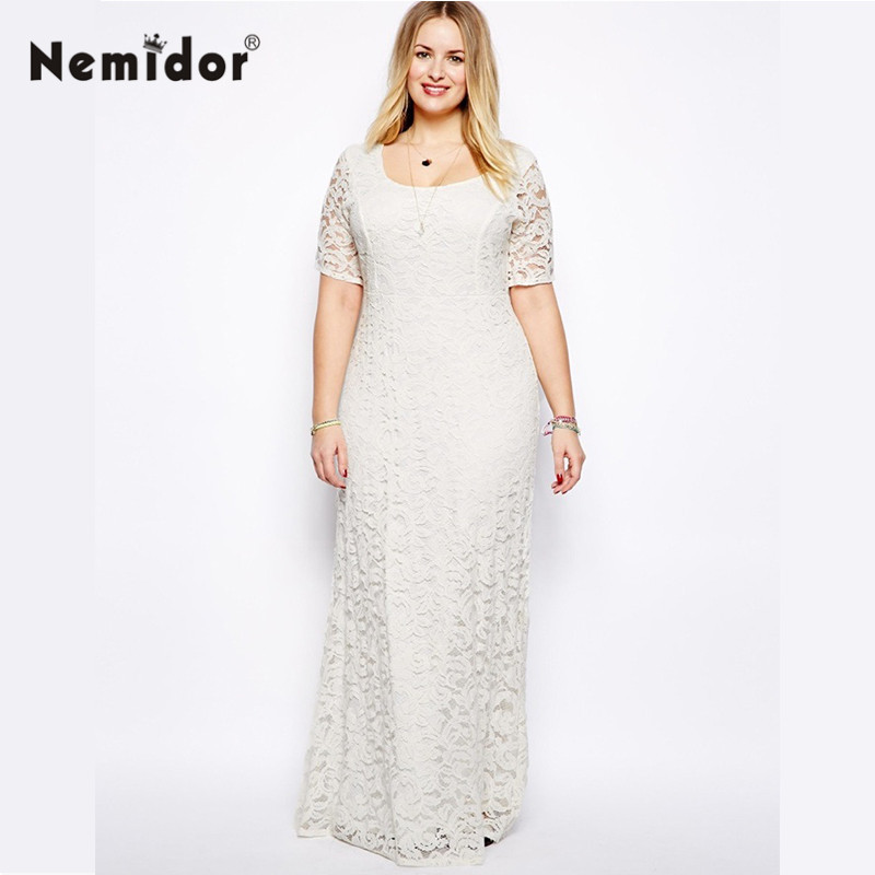 Nemidor Women Elegant Casual Lace Dress Plus Size Black White Clothing XXL 3XL 4XL 5XL 6XL