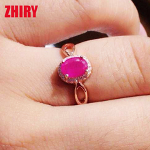 Free Shipping 100% Natural Ruby gems ring jewerly real 925 sterling silver Gift woman rose gold plated imitation diamond ZHIRY