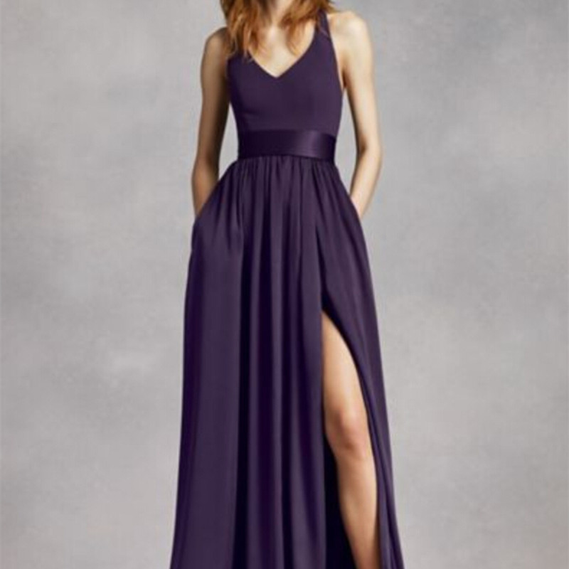 v neck halter gown with sash