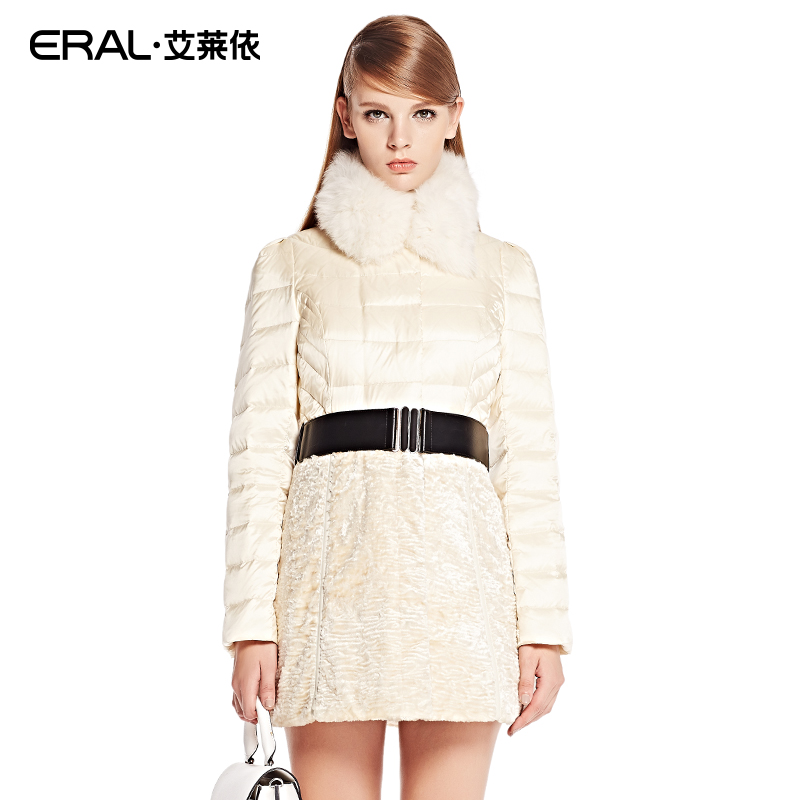 ERAL 2014 Winter Coat Women's Slim Elegant Embossed Patchwork Thick Long Down Jacket with Fox Fur Collar Plus Size ERAL6027C