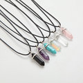 Hexagonal Column Necklace Natural Crystal turquoise Agate Amethyst Stone Pendant Leather Chains Necklace For Women Fine