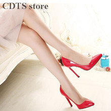 CDTS:35-46 spring/Atumn 2016 New Brand lady red bottom 12cm thin high heels Patent leather wedding shoes woman Pointed Toe pumps