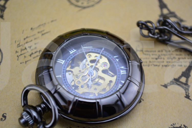 Dark Copper Skeleton Mechanical Pocket Watch Semi transparent Steampunk Antique Skeleton Mechanical Hand winding Pocket Watch