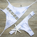 2016 Sexy Women High Neck Bikini Bandage Swimwear High Cut Swimsuit Retro Halter Bikini Set Printed