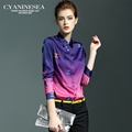 European Fashion Design Women Blouses Purple Black Plus Size Elegant Temperament Printing Leisure Women Shirt Long