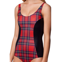 NEW 1044 Sexy Girl Summer Grid Plaid Tartan Red 3D Prints One Piece Suit Sleeveless Swimsuit Swimwear Women Bathing Suit