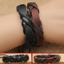 Hot selling Wrap Leather Bracelets & Bangles for Men and Women Black and Brown Braided Rope Fashion Man Jewelry E-0011