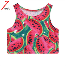 2016 summer women cotton comfortable harajuku cartoon fruit watermelon print short slim stretchy tank top