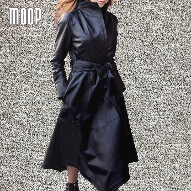 Black genuine leather coats women Irregular sheepskin windbreaker slim X-Long trench coat abrigos mujer casaco feminino LT076