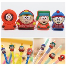 4pcs/lot South Park Pencil Cap / CasePencil Topper Writing Supplies office Stationery Gifts Pencil Accessories Kids Gifts