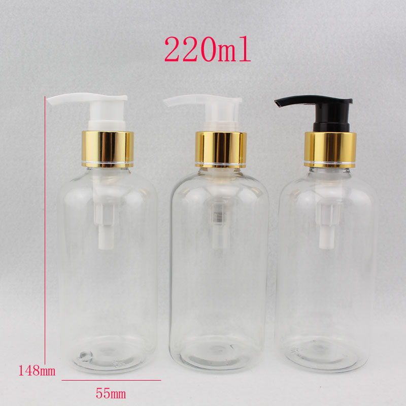 220ml x 30 gold collar lotion pump personal care cosmetic bottles, empty cosmetic container for shampoo liquid soap washing oil