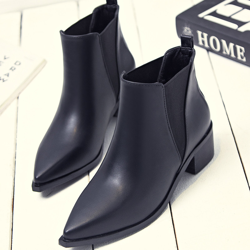 2015 Woman Thick With Ankle Boots Autumn Winter Short Plush Fashion Pointed Toe Shoe Black Elastic Band Thick With Ankle Boots