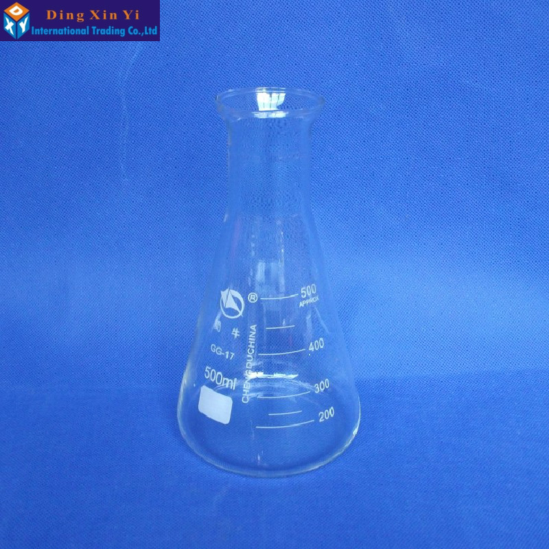 (4 pieces/lot) 500ml Glass Erlenmeyer Flask 500ml glass conical flask Laboratory use 500ml glass triangle flask BORO glass,GG17