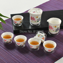 8pcs Set Heat resistant Porcelain Tea Set Home Garden Supplies Double layer Tea Cup Set Free