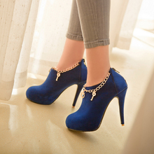 New Fashion Women Pumps Sexy Round Toe Thin High Heels Shoes Woman Autumn Winter Zipper Flock