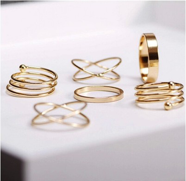 2015 Latest Fashion Punk 14K Gold Plated Midi Rings Sets For women 100 New ArriveTrendy Wholesale