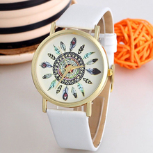 New brand 2015 Mens Vintage Quartz Wrist Watches for men Leather feather watch White
