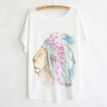 New 2016 Summer Style Women Cartoon Lion Batwing Short Sleeve T Shirt Tops Female Loose Casual T-shirts Women Tees Clothes