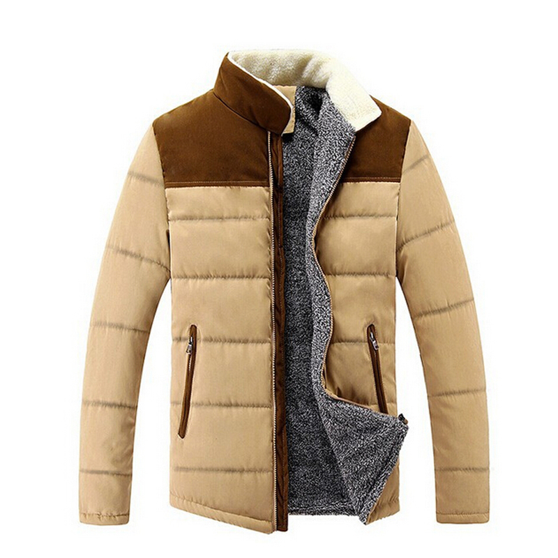 Casual Solid Warm Winter Coat Men 2015 Cotton Coat Stand Collar Thermal Men Down Coat Patchwork