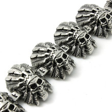 Mens Boys 316L Stainless Steel Cool Punk Gothic Indians Skull Link Cool Bracelet Cool Gift