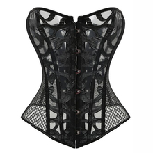 New Sexy Burlesque Costume Mesh Printing Corset Bustier Waist Cincher Top Black Clor Color Available Body Shaper Corselet S-2XL