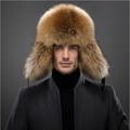Men real fur hats fox bomber hat russian outdoor casual raccoon middleaged hombre earmuffs ushanka cap