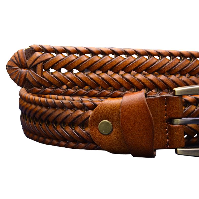 2015 New Belt Man Fashion Mens belts luxury genuine leather Brown braided Real Cow skin straps