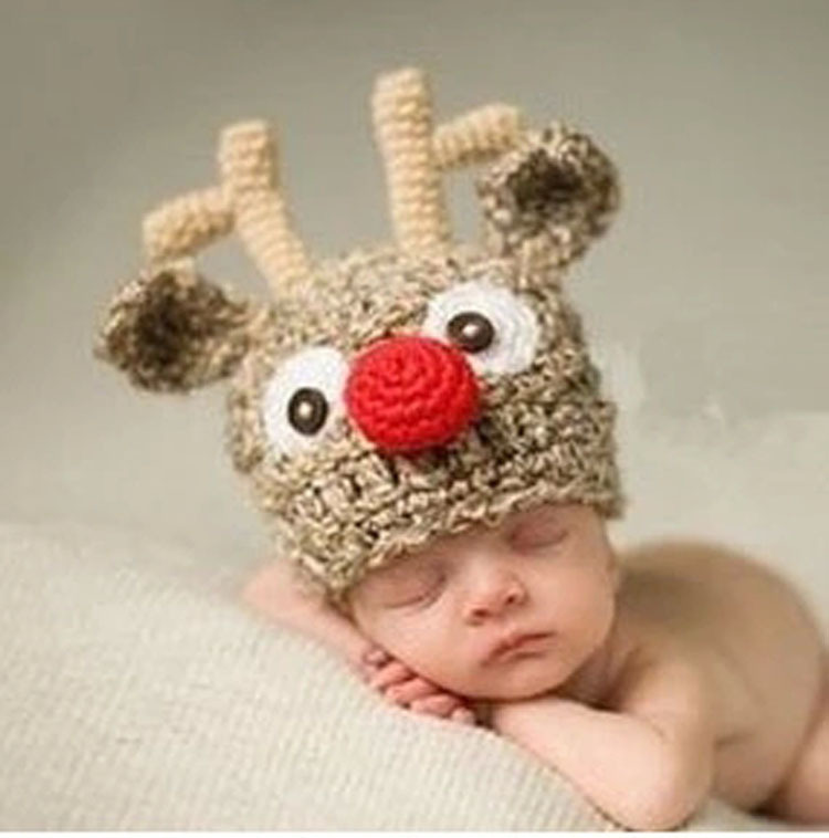Lovely Cartoon Deer Newborn Crochet Outfits Baby H...