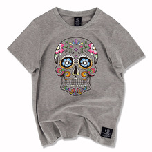 Men Brand Clothing 2016 Fashion Skulls Print Hip Hop T Shirt Men’s Short Sleeve Slim Casual Tees Men Streetwear T-shirt 3XL Tops