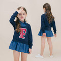Free Shipping Girl Clothes Autumn Spring Doll Collar Long Sleeve Joint For Cowboy Stitching Baby Girls